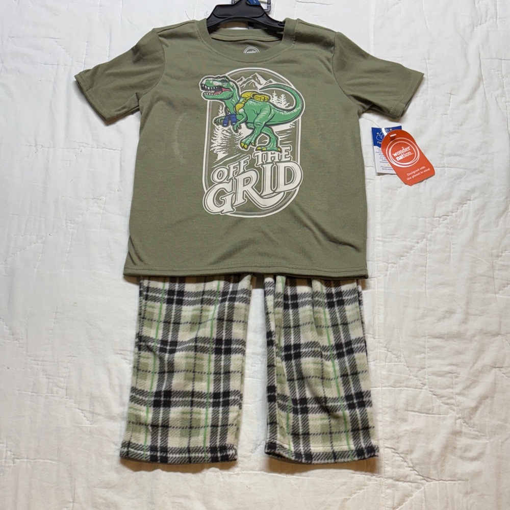 Wonder Nation Boys Off the Grid T-Rex Fleece Pajama Set Size‎ 4/5 NWT